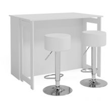 Tavolo bar con sgabelli Dominic, Bianco, 116 x 37 cm con 2 sgabelli da bar Vicco