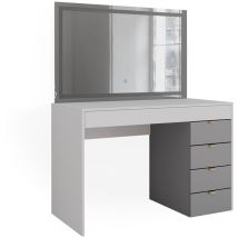 Vicco - Tavolo da toeletta Elise, Bianco/grigio/bianco, 115 cm con specchio a led