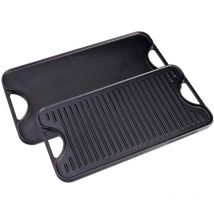 Victoria 34184 Plancha Cocina Hierro Fundido Esmaltado Inducción, Parrilla Reversible 50X35cm, Fuego Barbacoa Negro