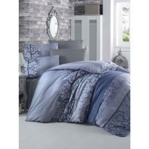 Victoria - Oyku Blue Damask Soft Polycotton Luxury Elegance Duvet Cover Set with Pillowcases Single 135x200 cm + 50x75 cm Pillow Case