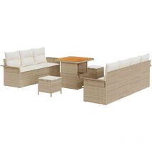 10-teiliges Gartensofa-Set mit beigen Kissen aus Poly-Rattan und Akazie vidaXL