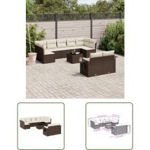 vidaXL 10-tlg. Garten-Sofagarnitur mit Kissen Braun Poly Rattan