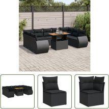 VidaXL 10-tlg. Garten-Sofagarnitur mit Kissen Schwarz Poly Rattan