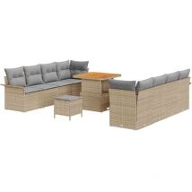 Vidaxl - 11-teiliges Garten Sofa Set mit Kissen Beige Poly Rattan Akazie