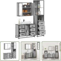 VidaXL 3-tlg. Badmöbel-Set Grau Sonoma Holzwerkstoff