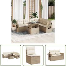 VidaXL 7-tlg. Garten-Sofagarnitur mit Kissen Beige Poly Rattan