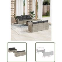 VidaXL 7-tlg. Garten-Sofagarnitur mit Kissen Hellgrau Poly Rattan