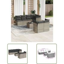 VidaXL 8-tlg. Garten-Sofagarnitur mit Kissen Hellgrau Poly Rattan