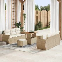 9-teiliges Garten-Sofa-Set mit Kissen Beige Poly Rattan Akazie Vidaxl