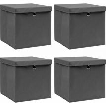 Homemiyn - fimei Boîtes de rangement avec couvercles 4 pcs Gris 32x32x32cm Tissu