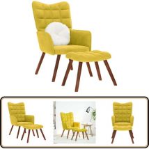 Chaise de relaxation avec tabouret jaune velours - Vidaxl