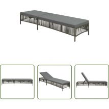 Doc&et² - The Living Store Chaise longue avec coussin Résine tressée Gris - Chaises Longues - Mobilier De Jardin - Transats - Chaises Longues