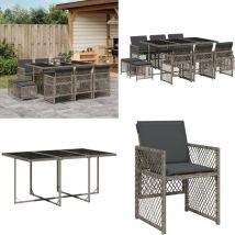 Ensemble à manger de jardin 11pcs avec coussins gris poly rotin - Vidaxl