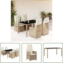 The Living Store - vidaXL Ensemble de bistro de jardin 5 pcs coussins beige poly rotin