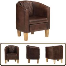Vidaxl - Fauteuil Marron foncé Cuir véritable