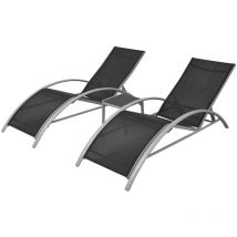 Chaises longues avec table Aluminium Noir Vidaxl