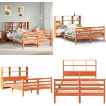 Lit bibliothèque sans matelas cire marron 135x190cm bois massif - Vidaxl