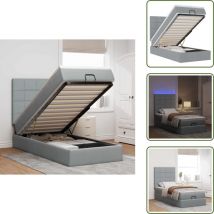 VidaXL Ottoman-Bett mit Matratze & LEDs Hellgrau 90x190 cm Stoff