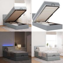 Vidaxl - Ottoman-Bett mit Matratze & LEDs Hellgrau 90x190 cm Stoff