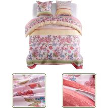 VidaXL Parure de lit avec housse de couette motif floral/rayé rose