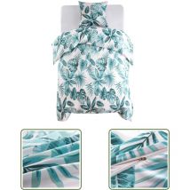 VidaXL Parure de lit housse de couette feuilles vert 140x200/60x70 cm