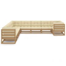 Salon de jardin meuble d'extérieur ensemble de mobilier 10 pièces avec coussins marron miel bois de pin