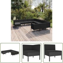 The Living Store Salon de jardin 12 pcs avec coussins résine tressée noir - Salon De Jardin - Mobilier De Jardin - Set De Jardin - Meubles