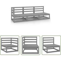The Living Store Salon de jardin 3 pcs gris bois de pin massif - Salon De Jardin - Mobilier De Jardin - Ensemble De Salon - Canapé D'angle - Chaise