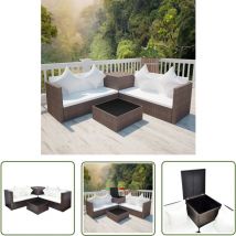 Doc&et² - The Living Store Salon de jardin 4 pcs avec coussins Résine tressée Marron - Salon De Jardin - Meubles De Jardin - Ensemble De Salon