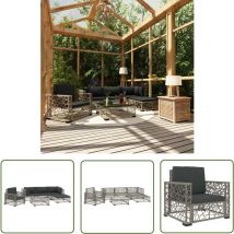 The Living Store Salon de jardin 6 pcs avec coussins résine tressée gris - Salon De Jardin - Mobilier De Jardin - Salon Extérieur - Set De Jardin