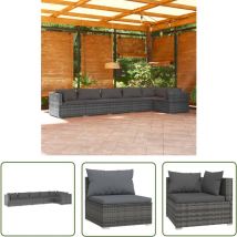 The Living Store Salon de jardin 6 pcs avec coussins Résine tressée Gris - Meubles De Jardin - Salon De Jardin - Set De Salon De Jardin - Canapé