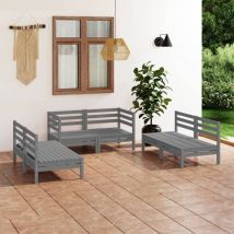 INLIFE Salon de jardin 6 pcs Gris Bois de pin massif