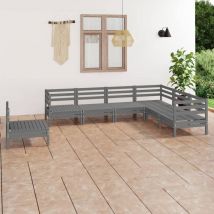 Inlife Salon de jardin 7 pcs Bois de pin massif Gris