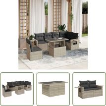 The Living Store - vidaXL Salon de jardin avec coussins 7 pcs gris clair résine tressée