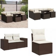 Salon de jardin avec coussins 7 pcs marron résine tressée - Vidaxl