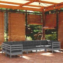 Minkurow - vidaXL Set Divani da Giardino 7 pz con Cuscini Grigi Massello di Pino