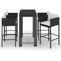 Les Tendances - Set muebles bar jardín 5 piezas y cojines ratán sintético negro vidaXL