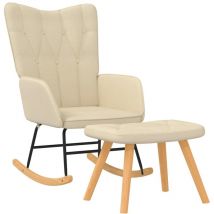 Les Tendances - Silla mecedora con reposapiés tela color crema vidaXL