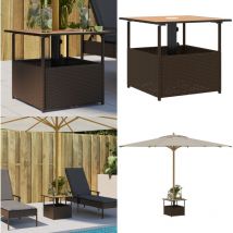 Table de jardin avec trou de parasol marron résine tressée - Vidaxl
