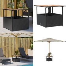 Table de jardin avec trou de parasol noir résine tressée - Vidaxl