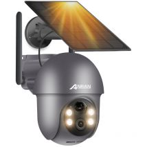 Anran - Videocamere di sorveglianza esterni 2K Telecamera WiFi Esterno Batteria, 360° ptz Senza Fili con Pannello Solare, pir e Rilevamento del