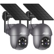 Anran (2 Confezioni) 2k Hd Telecamera Wifi Esterno Senza Fili A Batteria, 360° Ptz Telecamera Con Pannello Solare, Rilevatore Di Movimento Pir Con 