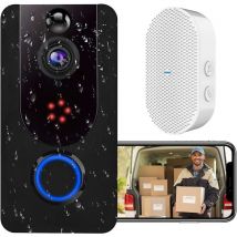 Pyygy - Videocitofono wireless 1080P, campanello con telecamera con rilevamento movimento pir, telecamera campanello con servizio cloud gratuito a