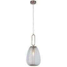 Searchlight 1 ljus ribbad glashnge, klart glas, satinnickel