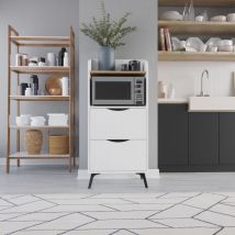 Vielseitiger mobiler Schrank mit weißen Schubladen und Eichenregal l 60 x b 36 x h 136 cm