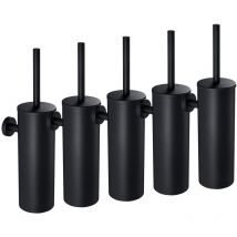 Auralum - 5pcs Brosse de Toilette wc Noire avec Porte-balai Mural pour Salle de Bains en Acier Inoxydable Imperméable Facile à nettoyer