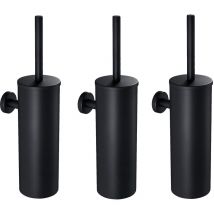 Auralum - 3pcs Brosse de Toilette wc Noire avec Porte-balai Mural pour Salle de Bains en Acier Inoxydable Imperméable Facile à nettoyer
