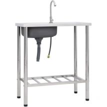 Évier de camping Seul lavabo Évier de cuisine avec robinet Acier inoxydable 78090
