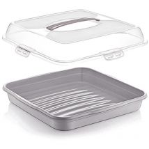 Viereckiger Torten- und Kuchenbehälter mit Tragegriff - 36 x 36 x 10 cm