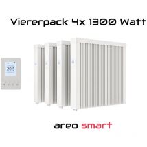 Evarmo - Elektroheizung Viererpack 4x 1300 Watt Flächenspeicherheizung areo smart - digitales Thermostat mit LCD-Display - Option zur Appsteuerung von
